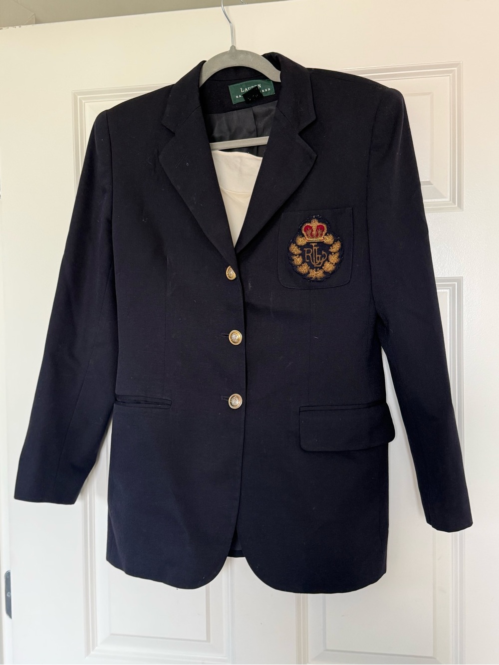 Vintage Ralph Lauren Wool Navy Embroidered Crest Blazer - Picture 2 of 9
